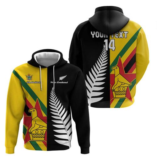 Custom New Zealand and Zimbabwe Zip Hoodie NZ Fern Zim Flag Half Style