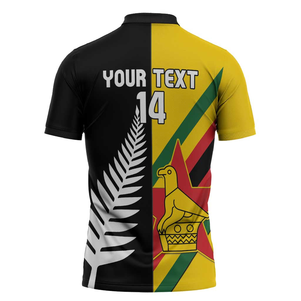 Custom New Zealand and Zimbabwe Zipper Polo Shirt NZ Fern Zim Flag Half Style