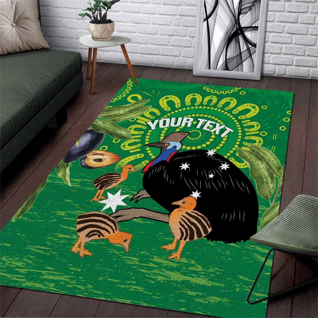 Personalised Australia Father's Day Area Rug Cassowary Dad Cerbera Floribunda Aboriginal Art