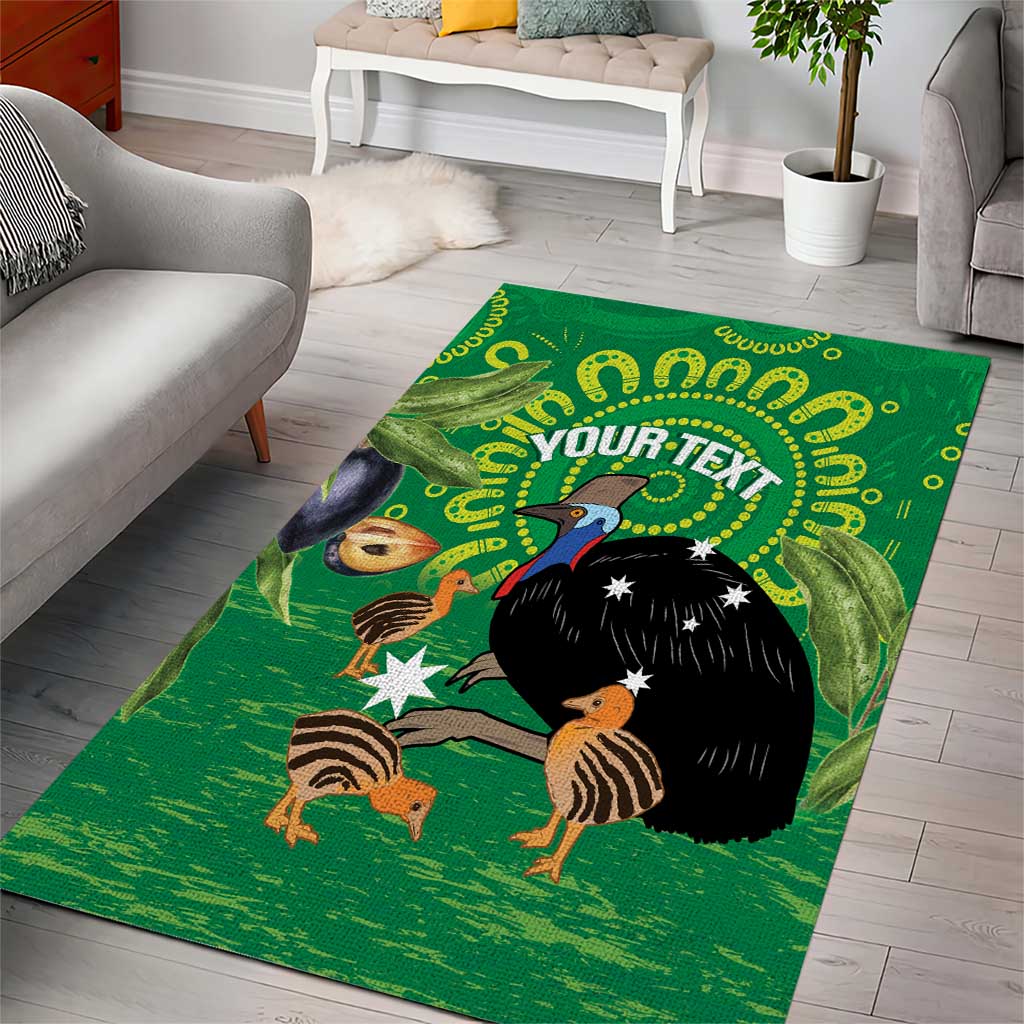 Personalised Australia Father's Day Area Rug Cassowary Dad Cerbera Floribunda Aboriginal Art