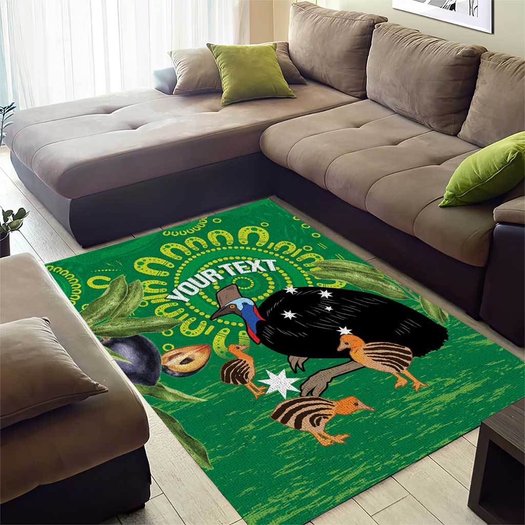 Personalised Australia Father's Day Area Rug Cassowary Dad Cerbera Floribunda Aboriginal Art