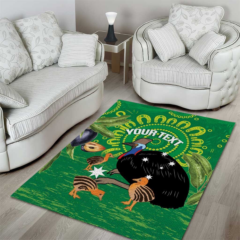 Personalised Australia Father's Day Area Rug Cassowary Dad Cerbera Floribunda Aboriginal Art