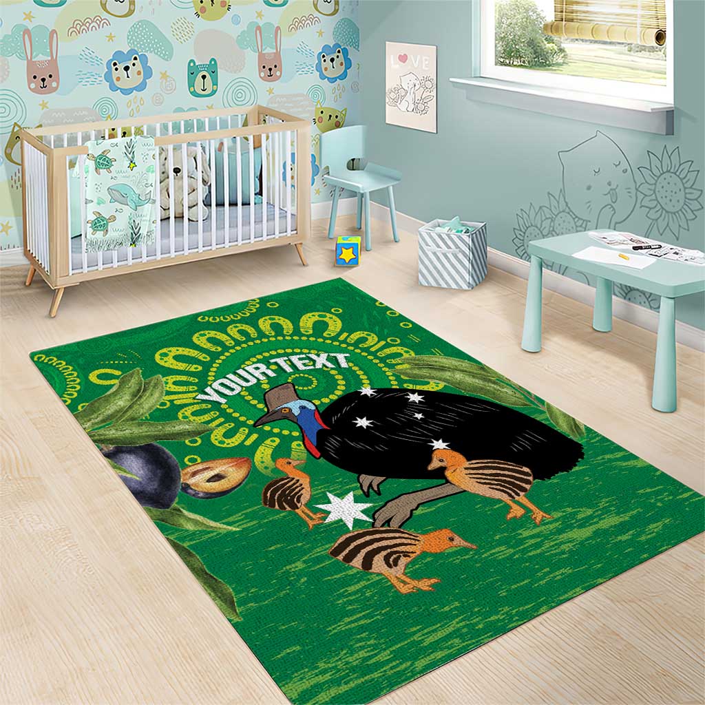 Personalised Australia Father's Day Area Rug Cassowary Dad Cerbera Floribunda Aboriginal Art