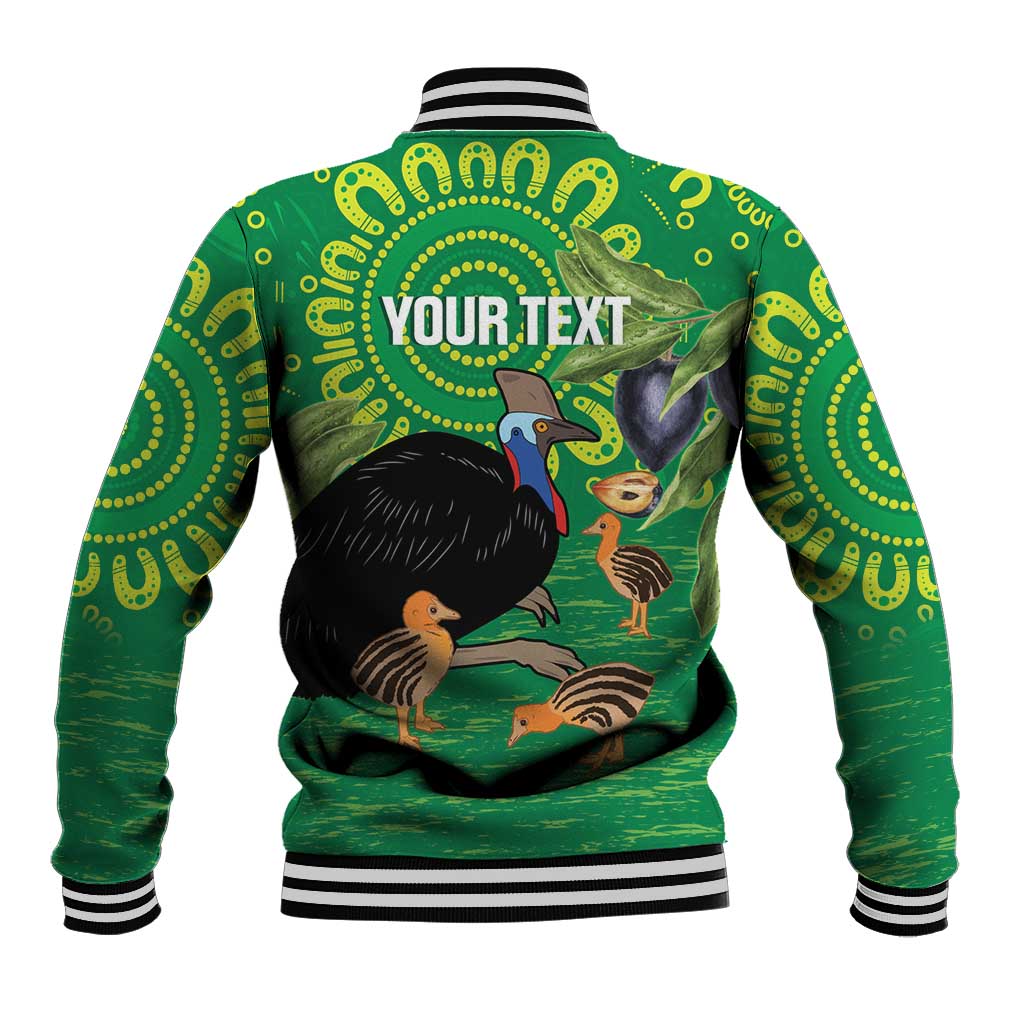 Personalised Australia Father's Day Baseball Jacket Cassowary Dad Cerbera Floribunda Aboriginal Art