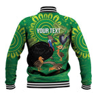 Personalised Australia Father's Day Baseball Jacket Cassowary Dad Cerbera Floribunda Aboriginal Art