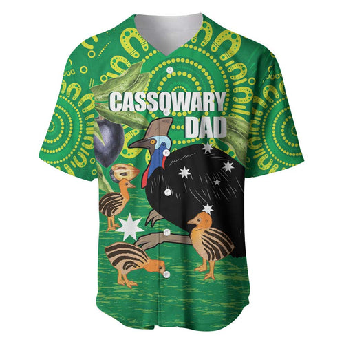 Personalised Australia Father's Day Baseball Jersey Cassowary Dad Cerbera Floribunda Aboriginal Art