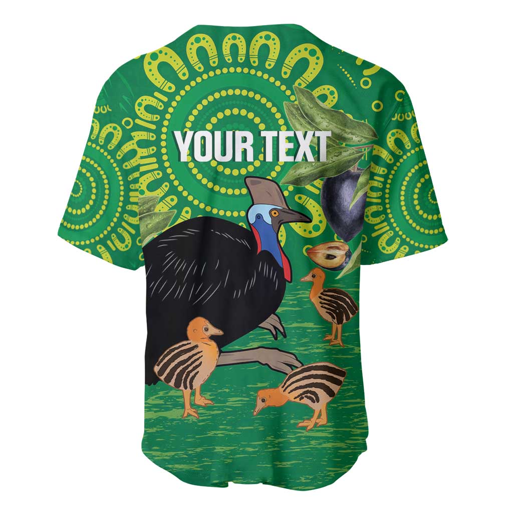Personalised Australia Father's Day Baseball Jersey Cassowary Dad Cerbera Floribunda Aboriginal Art