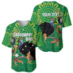 Personalised Australia Father's Day Baseball Jersey Cassowary Dad Cerbera Floribunda Aboriginal Art