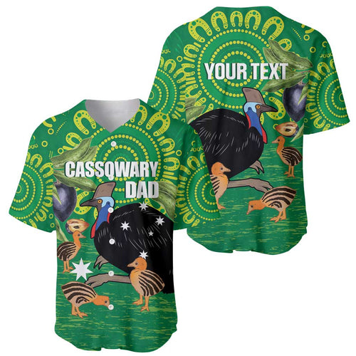 Personalised Australia Father's Day Baseball Jersey Cassowary Dad Cerbera Floribunda Aboriginal Art