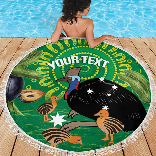 Personalised Australia Father's Day Beach Blanket Cassowary Dad Cerbera Floribunda Aboriginal Art