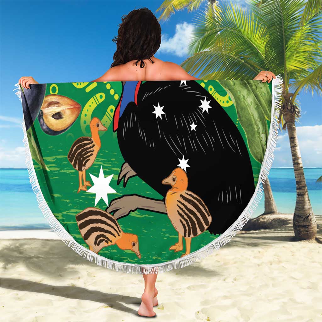 Personalised Australia Father's Day Beach Blanket Cassowary Dad Cerbera Floribunda Aboriginal Art
