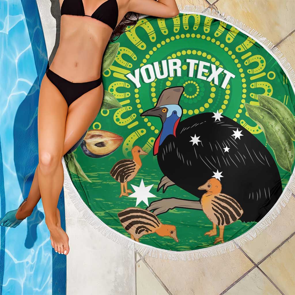 Personalised Australia Father's Day Beach Blanket Cassowary Dad Cerbera Floribunda Aboriginal Art