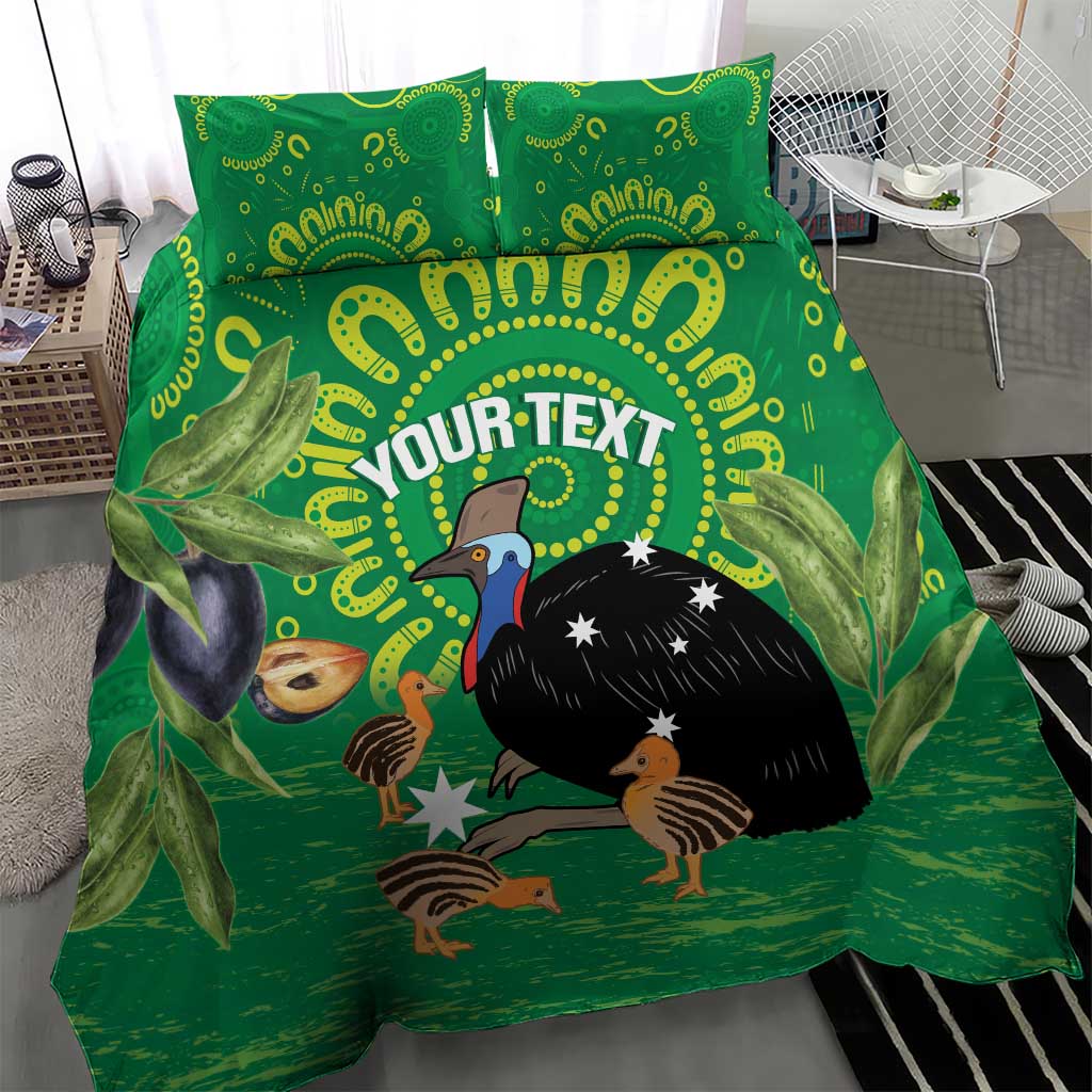 Personalised Australia Father's Day Bedding Set Cassowary Dad Cerbera Floribunda Aboriginal Art