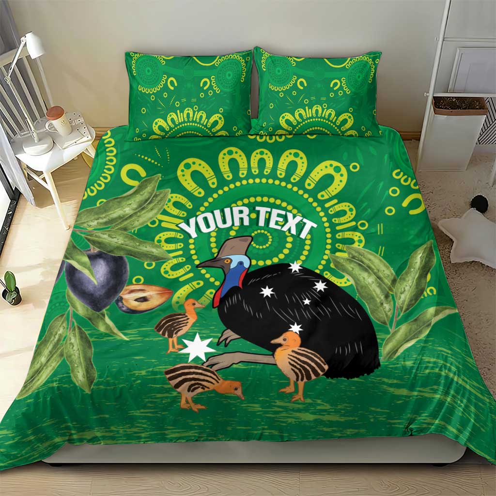 Personalised Australia Father's Day Bedding Set Cassowary Dad Cerbera Floribunda Aboriginal Art