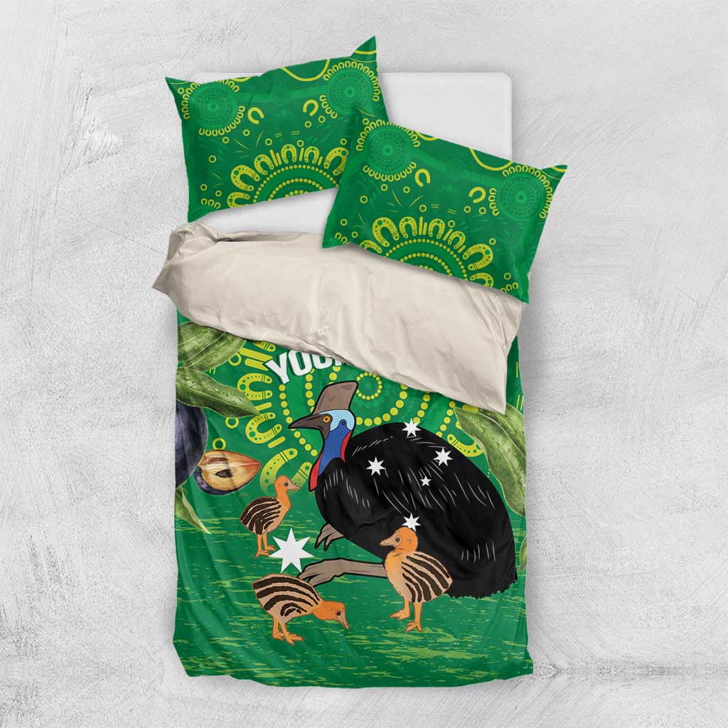 Personalised Australia Father's Day Bedding Set Cassowary Dad Cerbera Floribunda Aboriginal Art