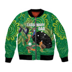 Personalised Australia Father's Day Bomber Jacket Cassowary Dad Cerbera Floribunda Aboriginal Art