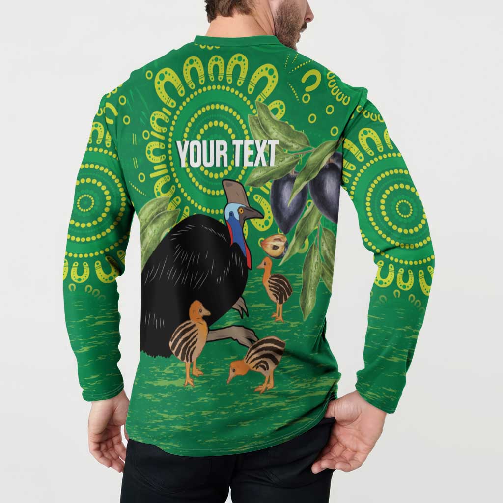 Personalised Australia Father's Day Button Sweatshirt Cassowary Dad Cerbera Floribunda Aboriginal Art