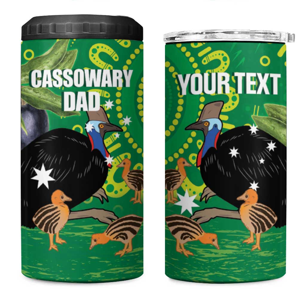 Personalised Australia Father's Day 4 in 1 Can Cooler Tumbler Cassowary Dad Cerbera Floribunda Aboriginal Art