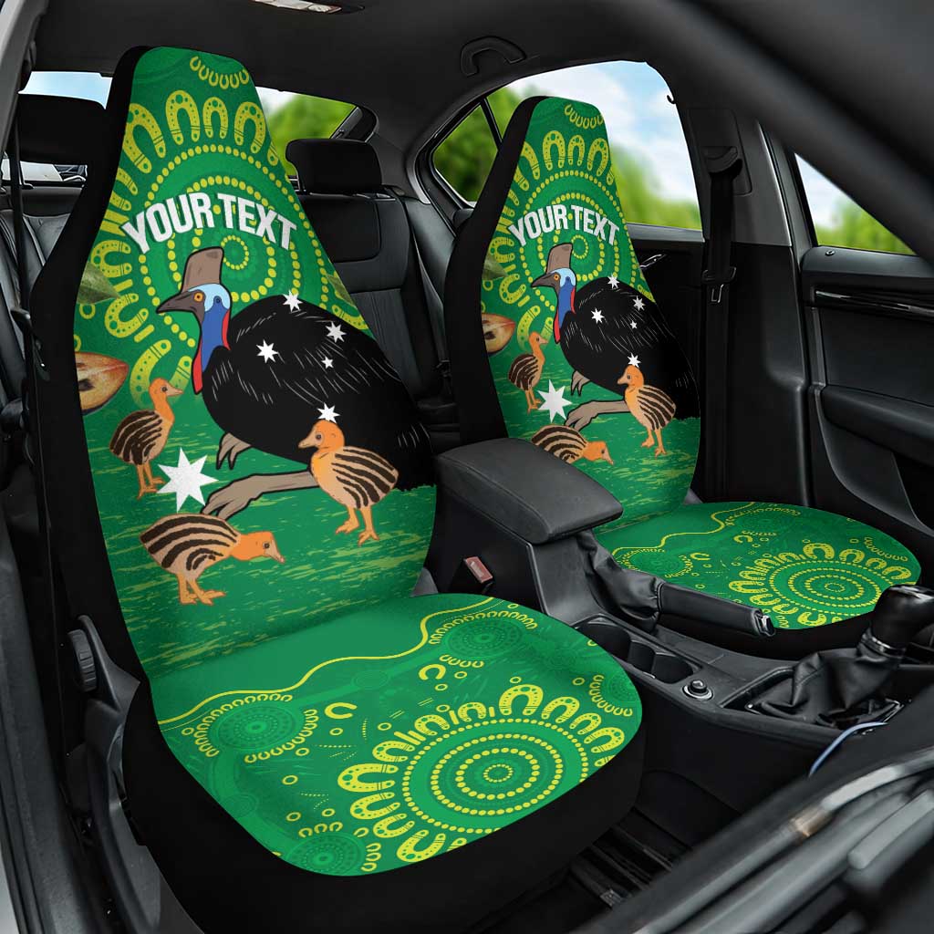 Personalised Australia Father's Day Car Seat Cover Cassowary Dad Cerbera Floribunda Aboriginal Art