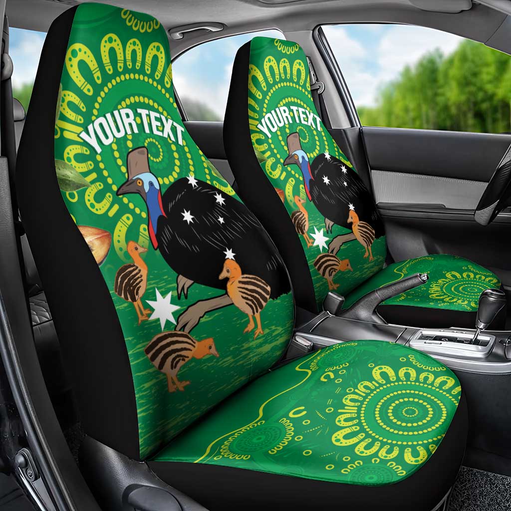 Personalised Australia Father's Day Car Seat Cover Cassowary Dad Cerbera Floribunda Aboriginal Art