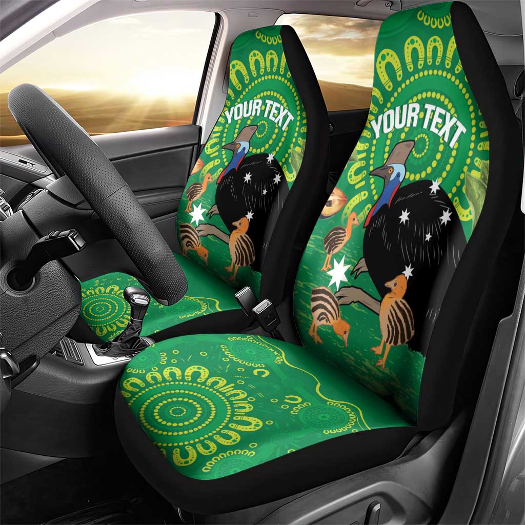 Personalised Australia Father's Day Car Seat Cover Cassowary Dad Cerbera Floribunda Aboriginal Art