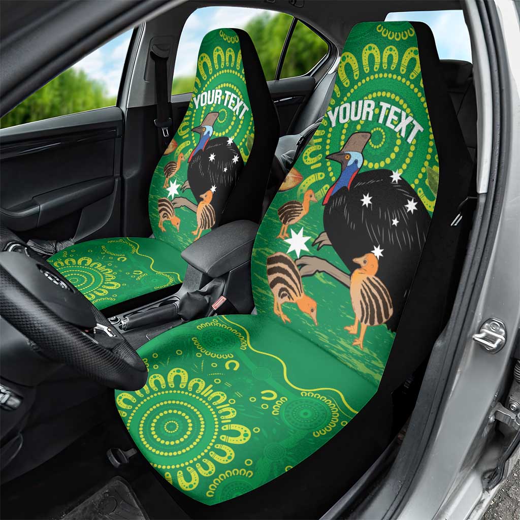 Personalised Australia Father's Day Car Seat Cover Cassowary Dad Cerbera Floribunda Aboriginal Art
