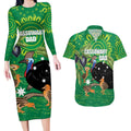 Personalised Australia Father's Day Couples Matching Long Sleeve Bodycon Dress and Hawaiian Shirt Cassowary Dad Cerbera Floribunda Aboriginal Art