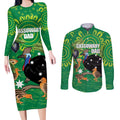 Personalised Australia Father's Day Couples Matching Long Sleeve Bodycon Dress and Long Sleeve Button Shirt Cassowary Dad Cerbera Floribunda Aboriginal Art