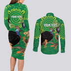 Personalised Australia Father's Day Couples Matching Long Sleeve Bodycon Dress and Long Sleeve Button Shirt Cassowary Dad Cerbera Floribunda Aboriginal Art