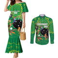 Personalised Australia Father's Day Couples Matching Mermaid Dress and Long Sleeve Button Shirt Cassowary Dad Cerbera Floribunda Aboriginal Art