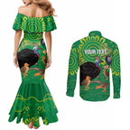 Personalised Australia Father's Day Couples Matching Mermaid Dress and Long Sleeve Button Shirt Cassowary Dad Cerbera Floribunda Aboriginal Art