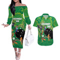 Personalised Australia Father's Day Couples Matching Off The Shoulder Long Sleeve Dress and Hawaiian Shirt Cassowary Dad Cerbera Floribunda Aboriginal Art