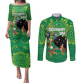 Personalised Australia Father's Day Couples Matching Puletasi and Long Sleeve Button Shirt Cassowary Dad Cerbera Floribunda Aboriginal Art