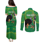 Personalised Australia Father's Day Couples Matching Puletasi and Long Sleeve Button Shirt Cassowary Dad Cerbera Floribunda Aboriginal Art