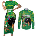 Personalised Australia Father's Day Couples Matching Short Sleeve Bodycon Dress and Long Sleeve Button Shirt Cassowary Dad Cerbera Floribunda Aboriginal Art