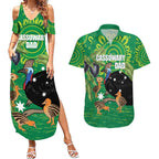 Personalised Australia Father's Day Couples Matching Summer Maxi Dress and Hawaiian Shirt Cassowary Dad Cerbera Floribunda Aboriginal Art