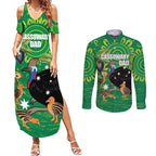 Personalised Australia Father's Day Couples Matching Summer Maxi Dress and Long Sleeve Button Shirt Cassowary Dad Cerbera Floribunda Aboriginal Art
