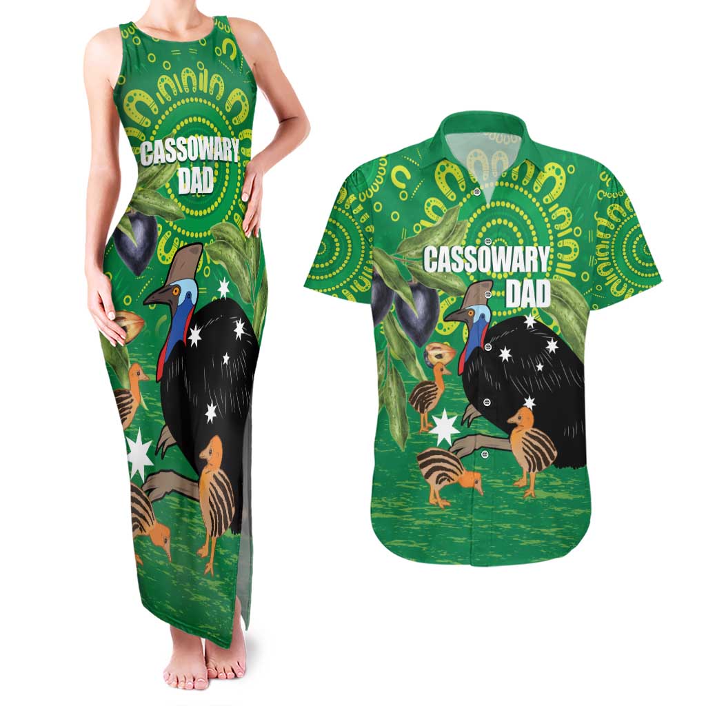 Personalised Australia Father's Day Couples Matching Tank Maxi Dress and Hawaiian Shirt Cassowary Dad Cerbera Floribunda Aboriginal Art