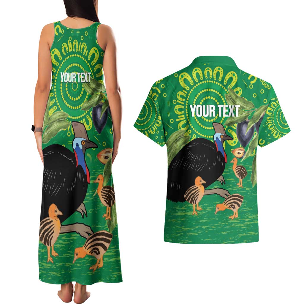 Personalised Australia Father's Day Couples Matching Tank Maxi Dress and Hawaiian Shirt Cassowary Dad Cerbera Floribunda Aboriginal Art