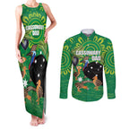 Personalised Australia Father's Day Couples Matching Tank Maxi Dress and Long Sleeve Button Shirt Cassowary Dad Cerbera Floribunda Aboriginal Art