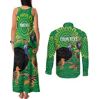 Personalised Australia Father's Day Couples Matching Tank Maxi Dress and Long Sleeve Button Shirt Cassowary Dad Cerbera Floribunda Aboriginal Art