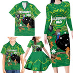 Personalised Australia Father's Day Family Matching Long Sleeve Bodycon Dress and Hawaiian Shirt Cassowary Dad Cerbera Floribunda Aboriginal Art