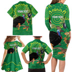 Personalised Australia Father's Day Family Matching Long Sleeve Bodycon Dress and Hawaiian Shirt Cassowary Dad Cerbera Floribunda Aboriginal Art