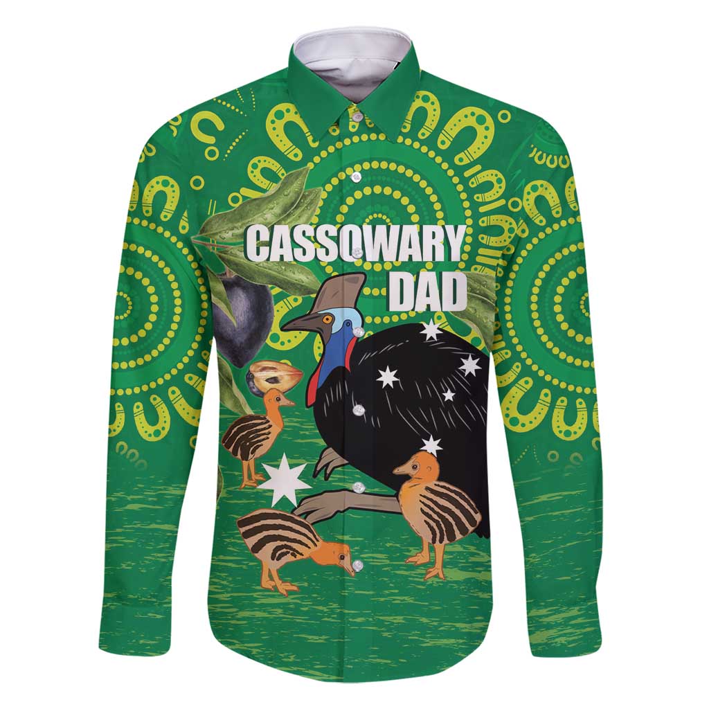 Personalised Australia Father's Day Family Matching Long Sleeve Bodycon Dress and Hawaiian Shirt Cassowary Dad Cerbera Floribunda Aboriginal Art