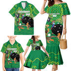 Personalised Australia Father's Day Family Matching Mermaid Dress and Hawaiian Shirt Cassowary Dad Cerbera Floribunda Aboriginal Art