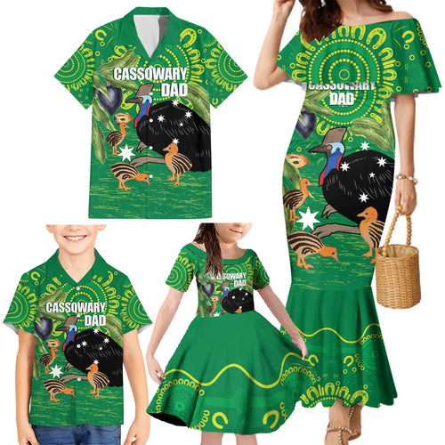 Personalised Australia Father's Day Family Matching Mermaid Dress and Hawaiian Shirt Cassowary Dad Cerbera Floribunda Aboriginal Art