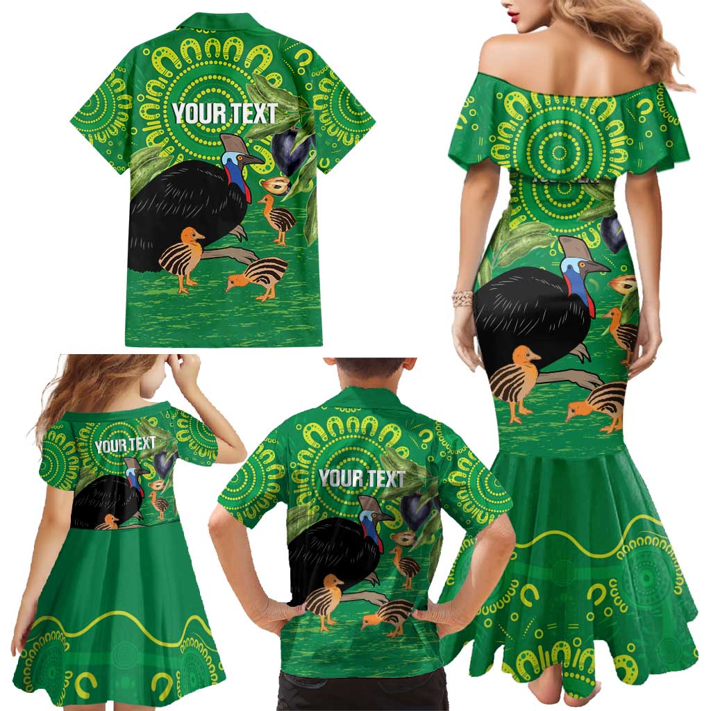 Personalised Australia Father's Day Family Matching Mermaid Dress and Hawaiian Shirt Cassowary Dad Cerbera Floribunda Aboriginal Art