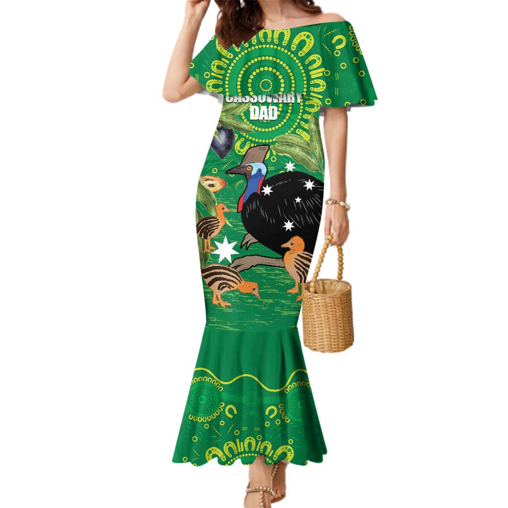 Personalised Australia Father's Day Family Matching Mermaid Dress and Hawaiian Shirt Cassowary Dad Cerbera Floribunda Aboriginal Art