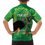 Personalised Australia Father's Day Family Matching Off The Shoulder Long Sleeve Dress and Hawaiian Shirt Cassowary Dad Cerbera Floribunda Aboriginal Art