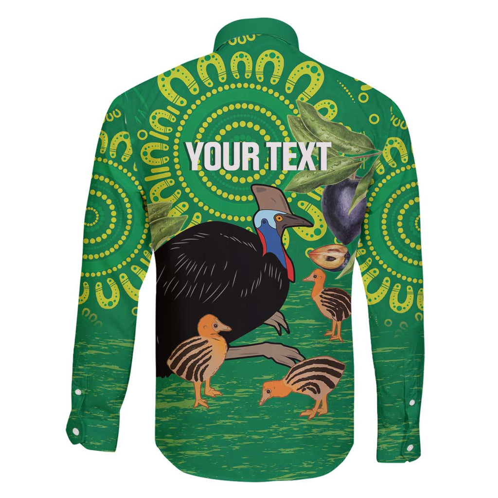 Personalised Australia Father's Day Family Matching Off The Shoulder Long Sleeve Dress and Hawaiian Shirt Cassowary Dad Cerbera Floribunda Aboriginal Art